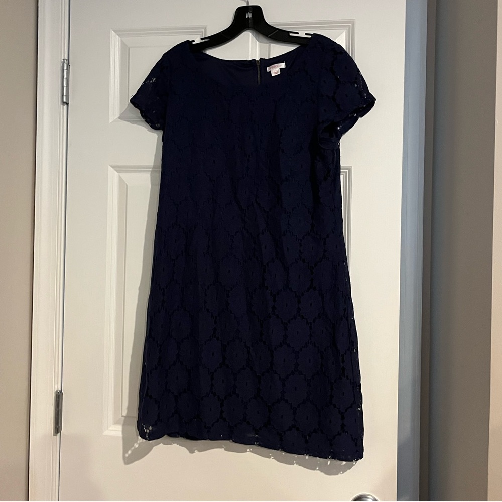 Navy Dress with Floral Lace Pattern